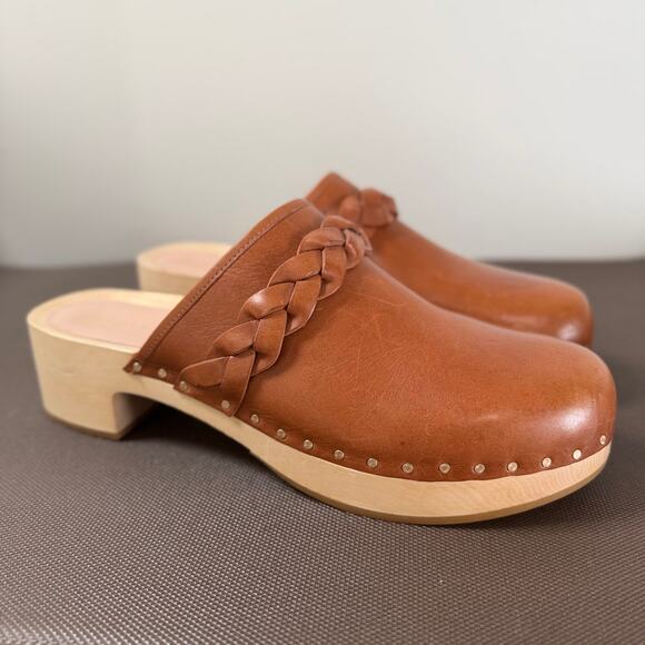 Loeffler Randall Lupa Genuine Leather Braided Wooden Clog Mule Shoes Size 10.5M - Picture 4 of 11